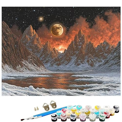 Malen Nach Zahlen Erwachsene Nachthimmel See, Malen Nach Zahlen Kinder ab 7 mit Pinseln und Acrylfarben DIY Ölgemälde Set Basteln Leinwand Bild Erwachsene für Home Deko 60x80cm Ohne Rahmen L8-194 von Lixfagng