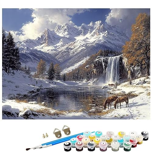 Malen Nach Zahlen Erwachsene Schneeberg Tier Malen Nach Zahlen DIY Paint by Numbers Kit für Anfänger und Erwachsene mit 3 Pinseln Acrylfarben für Deko Wohnzimmer Geschenk, Ohne Rahmen 40x50cm L8-205 von Lixfagng