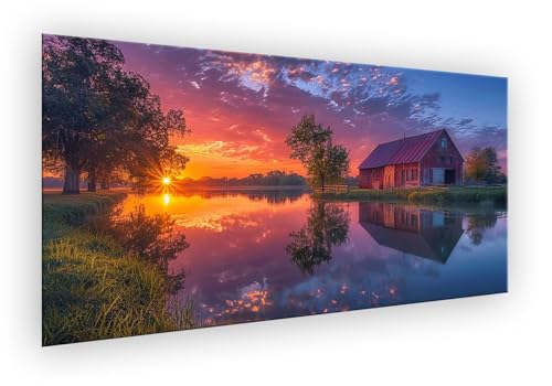 Malen Nach Zahlen Erwachsene Sonnenuntergang, Malen Nach Zahlen Blockhaus Paint by Numbers DIY Handgemalt Ölgemälde Mit Pinseln und Acrylfarbe Knitterfreie Leinwand Kit für Wanddeko 40x80cm XD-413 von Lixfagng