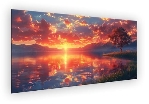 Malen Nach Zahlen Erwachsene Sonnenuntergang,Malen Nach Zahlen See Paint by Numbers DIY Handgemalt Ölgemälde Mit Pinseln und Acrylfarbe Knitterfreie Leinwand Kit Geschenk für Wanddeko 100x200cm XD-411 von Lixfagng