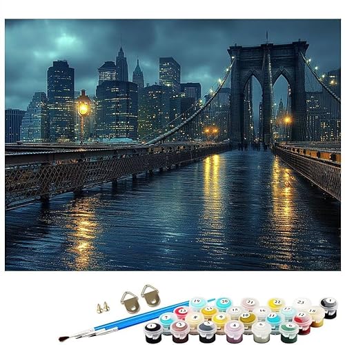 Malen Nach Zahlen Erwachsene Stadt Brücke Malen Nach Zahlen DIY Paint by Numbers Kit für Anfänger und Erwachsene mit 3 Pinseln und Acrylfarben für Deko Wohnzimmer Geschenk, Ohne Rahmen 40x50 cm L8-195 von Lixfagng