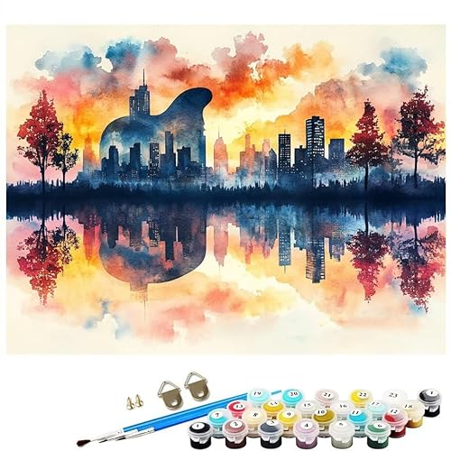 Malen Nach Zahlen Erwachsene Stadt Landschaft, Malen Nach Zahlen Kinder ab 7 mit Pinseln und Acrylfarben DIY Ölgemälde Set Basteln Leinwand Bild Erwachsene für Home Deko 40x50cm Ohne Rahmen L8-20 von Lixfagng