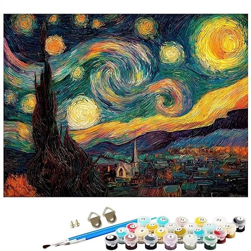 Malen Nach Zahlen Erwachsene Sterne Landschaft, Malen Nach Zahlen Kinder ab 7 mit Pinseln und Acrylfarben DIY Ölgemälde Set Basteln Leinwand Bild Erwachsene, Home Deko 70x100CM Ohne Rahmen L8-30 von Lixfagng