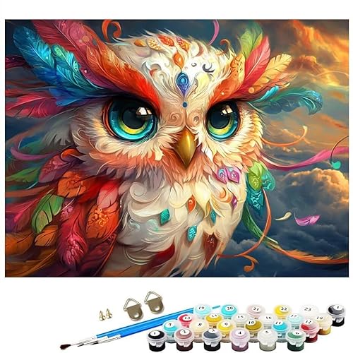 Malen Nach Zahlen Erwachsene Tier Eule Malen Nach Zahlen DIY Paint by Numbers Kit für Anfänger und Erwachsene mit 3 Pinseln und Acrylfarben für Deko Wohnzimmer Geschenk, Ohne Rahmen 60 x 80 CM L8-29 von Lixfagng