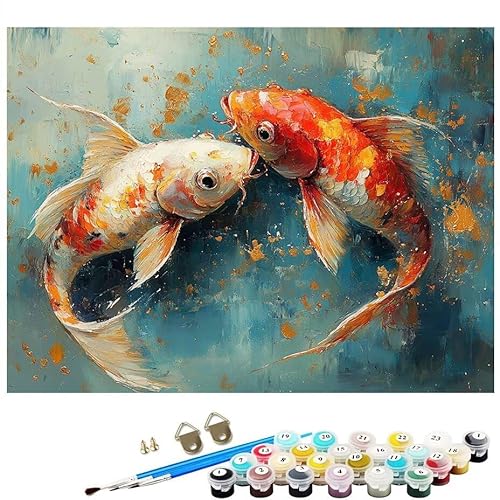 Malen Nach Zahlen Erwachsene Tier Fisch Malen Nach Zahlen DIY Paint by Numbers Kit für Anfänger und Erwachsene mit 3 Pinseln und Acrylfarben für Deko Wohnzimmer Geschenk, Ohne Rahmen 40x50 cm L8-9 von Lixfagng