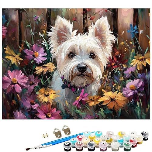 Malen Nach Zahlen Erwachsene Tier Hund, Malen Nach Zahlen Kinder ab 7 mit Pinseln und Acrylfarben DIY Ölgemälde Set Basteln Leinwand Bild Erwachsene, Home Deko Geschenk 60x80CM Ohne Rahmen L8-18 von Lixfagng