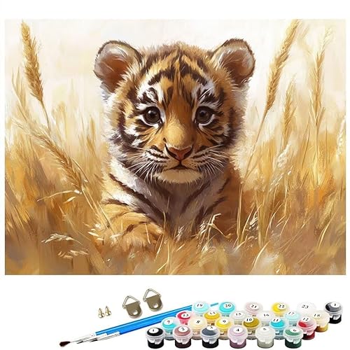 Malen Nach Zahlen Erwachsene Tier Tiger Malen Nach Zahlen DIY Paint by Numbers Kit für Anfänger und Erwachsene mit 3 Pinseln und Acrylfarben für Deko Wohnzimmer Geschenk, Ohne Rahmen 50x70 cm L8-33 von Lixfagng
