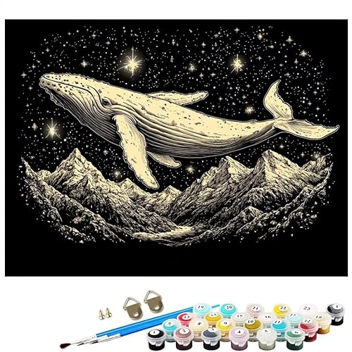 Malen Nach Zahlen Erwachsene Tier Wal Malen Nach Zahlen DIY Paint by Numbers Kit für Anfänger und Erwachsene mit 3 Pinseln und Acrylfarben für Deko Wohnzimmer Geschenk, Ohne Rahmen 50x70cm L8-31 von Lixfagng