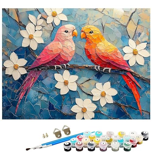 Malen Nach Zahlen Erwachsene Vogel Blume Malen Nach Zahlen DIY Paint by Numbers Kit für Anfänger und Erwachsene mit 3 Pinseln und Acrylfarben für Deko Wohnzimmer Geschenk, Ohne Rahmen 60x80 cm L8-3 von Lixfagng