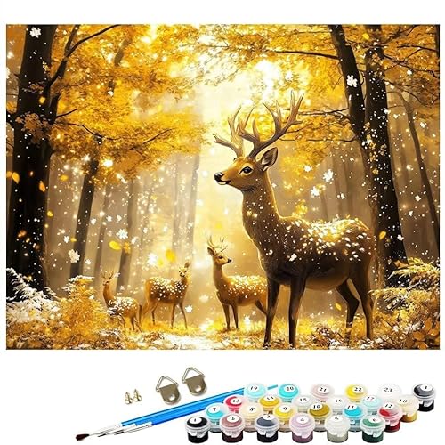 Malen Nach Zahlen Erwachsene Wald Reh Malen Nach Zahlen DIY Paint by Numbers Kit für Anfänger und Erwachsene mit 3 Pinseln und Acrylfarben für Deko Wohnzimmer Geschenk, Ohne Rahmen 30x40cm L8-211 von Lixfagng