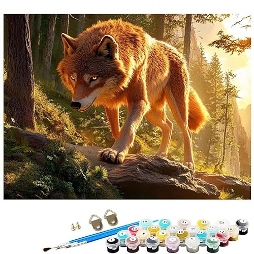 Malen Nach Zahlen Erwachsene Wald Wolf Malen Nach Zahlen DIY Paint by Numbers Kit für Anfänger und Erwachsene mit 3 Pinseln und Acrylfarben für Deko Wohnzimmer Geschenk, Ohne Rahmen 60x80cm L8-193 von Lixfagng