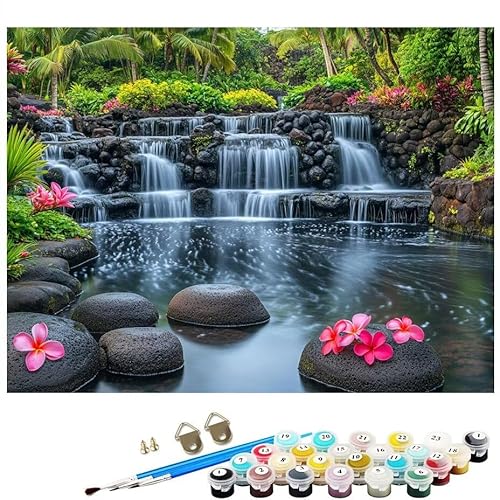 Malen Nach Zahlen Erwachsene Zen Stein Malen Nach Zahlen DIY Paint by Numbers Kit für Anfänger und Erwachsene mit 3 Pinseln und Acrylfarben für Deko Wohnzimmer Geschenk, Ohne Rahmen 40x50 cm L8-213 von Lixfagng