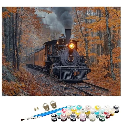 Malen Nach Zahlen Erwachsene Zug Herbst, Malen Nach Zahlen Kinder ab 7 mit Pinseln und Acrylfarben DIY Ölgemälde Set Basteln Leinwand Bild Erwachsene, Home Deko Geschenk 30x40CM Ohne Rahmen L8-6 von Lixfagng