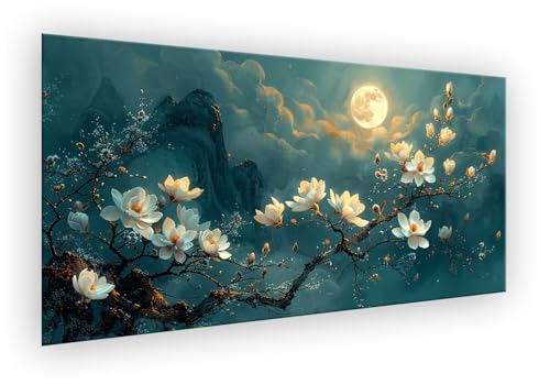 Mond Malen Nach Zahlen Erwachsene, Magnolie Malen Nach Zahlen 25x50cm Paint by Numbers DIY Handgemalt Ölgemälde Kit Mit Pinseln und Acrylfarbe Kit für Wanddeko, Geschenke für Frauen Ohne Rahmen XD-408 von Lixfagng
