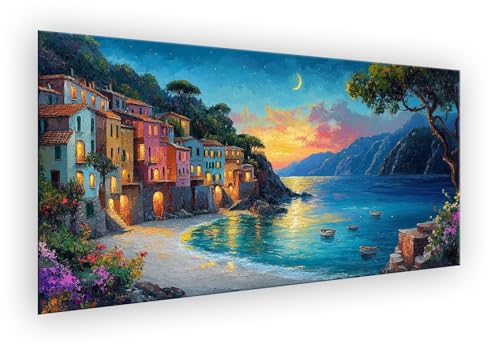 Mond Malen Nach Zahlen Erwachsene,Kleine Insel Malen Nach Zahlen,DIY Paint by Numbers Handgemalt Ölgemälde Kit Mit Pinseln und Acrylfarbe Knitterfreie Leinwand für Wanddeko Ohne Rahmen 25x50cm XD-885 von Lixfagng