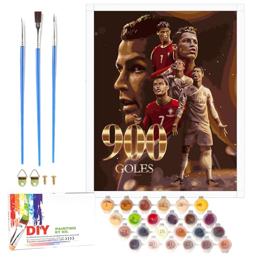 Lixkuokuo Fussball Malen Nach Zahlen für Erwachsene Anfänger und Kinder ab 6 Jahre, CR7 Fußball Painting Bastelset mit Leinwand Pinseln Acrylfarben, 40x50cm Große DIY Gemälde Kit für Jungen Mädchen von Lixkuokuo