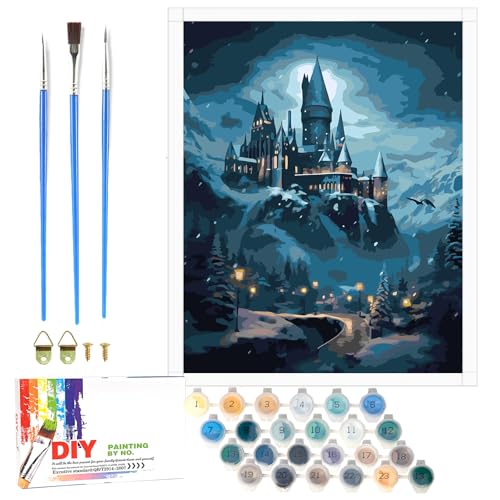 Lixkuokuo Malen Nach Zahlen für Erwachsene und Junior Anfänger, 40x50cm Hary Pote Hogwas Zauberschule Painting mit Leinwand Pinseln Acrylfarben, Große DIY Schloss Gemälde Bastelset für Home Deko von Lixkuokuo