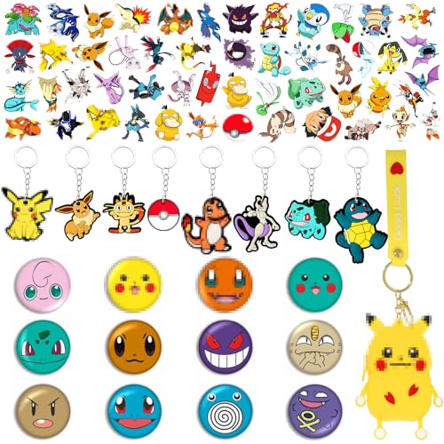 Mitgebsel Kindergeburtstag Gastgeschenke, 71pcs Geburtstag Mitbringsel Set mit Silikon-Geldbörse Schlüsselanhänger Button-Abzeichen Aufkleber, Kinder Party Kleine Geschenke Give Aways Jungen Mädchen von Lixkuokuo