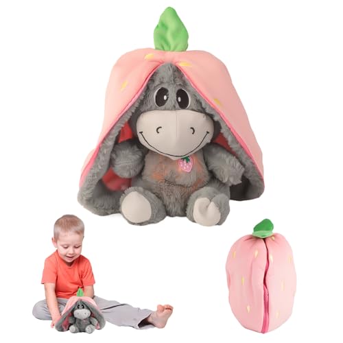 Lixstyea Atmendes Kuscheltier Esel - Schlummer Kuscheltier Erdbeeresel, Atmender Esel mit Musik und Atembewegung, Stofftier, Atmet Einschlafhilfe Tier, Kinder Spielzeug, Baby Spielzeug von Lixstyea