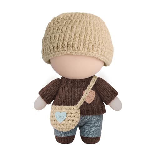 3 Stück Kleidung für Puppen - 17 cm Puppenpulloverkleid mit Pullover, Beanies und Umhängetaschen, Puppenzubehör, Puppenkleidungsset, Puppen Anziehgeschenk（Khaki） von Lixstyea