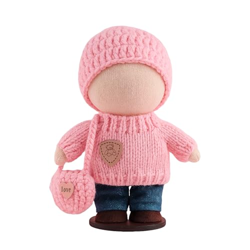 3 Stück Kleidung für Puppen - 17 cm Puppenpulloverkleid mit Pullover, Beanies und Umhängetaschen, Puppenzubehör, Puppenkleidungsset, Puppen Anziehgeschenk（Rosa） von Lixstyea