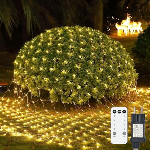 Lichternetz Außen, 2x2m 144 LED Lichterkette Außen Netz Warmweiß mit Stecker, Wasserdicht Lichternetz Innen Fernbedienung Timer 8 Modi, für Büsche Garten Weihnachtsbaum Zimmer Balkon Lichternetz Außen, 2x2m 144 LED Lichterkette Außen Netz Warmweiß mit Stecker, Wasserdicht Lichternetz Innen Fernbedienung Timer 8 Modi, für Büsche Garten Weihnachtsbaum Zimmer Balkon von Liyade