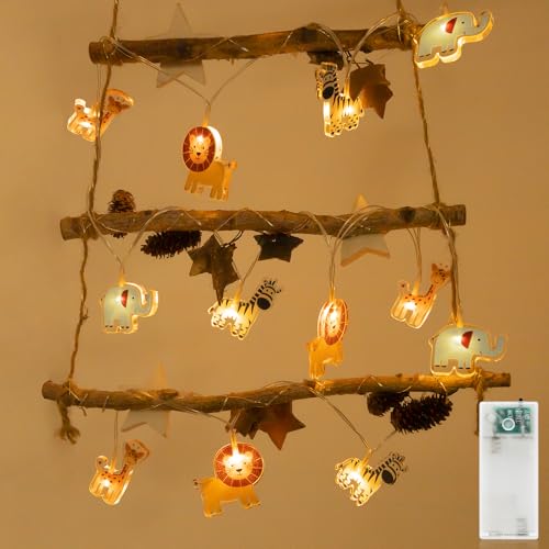 Liyade LED Tiere Lichterkette Innen, 2.2M 12LEDS Lichterkette Kinderzimmer mit Batteriebetrieb Timer, Nachtlicht Lichterkette Kinder für Innen, Geburtstagsparty, Hochzeits, Zimmer Deko(Warmweiß) von Liyade