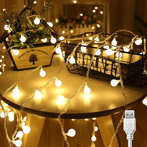 Liyade Lichterkette Innen, 7M 40LED Lichterkette Warmweiß, Kugel Lichterkette USB 5V 2700K, Ideal für Zimmer, Kinderzimmer, Balkon, Hochzeiten, Partys, Weihnachten Deko Liyade Lichterkette Innen, 7M 40LED Lichterkette Warmweiß, Kugel Lichterkette USB 5V 2700K, Ideal für Zimmer, Kinderzimmer, Balkon, Hochzeiten, Partys, Weihnachten Deko von Liyade