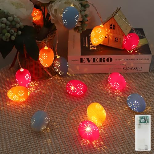 Liyade Lichterkette Ostern, 10 LED Eier Lichterkette Timer Batterie, 1.65M Ostern Deko Lichterketten, Led Osterbeleuchtung Warmweiß Innen für Party Kamin Sträuße Geburtstag Hochzeit von Liyade