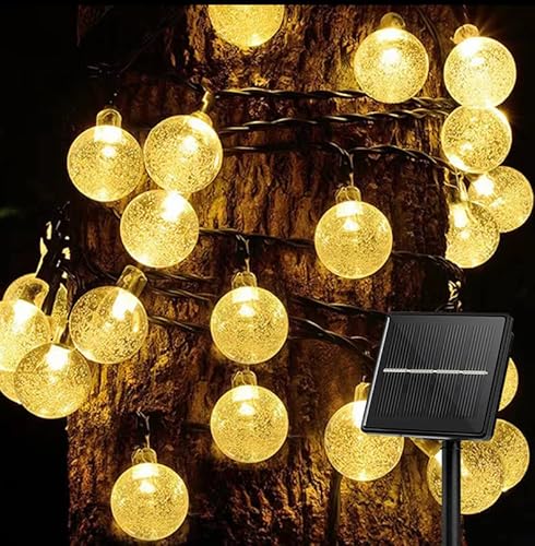 Solar Lichterkette Außen, Liyade 8M 40LED Solar Lichterkette Aussen 8 Modi Kristall Kugeln Wasserdicht IP65 Solar Lichterkette Außen für Garten, Terrasse, Balkon, Partys (Warmweiß) von Liyade