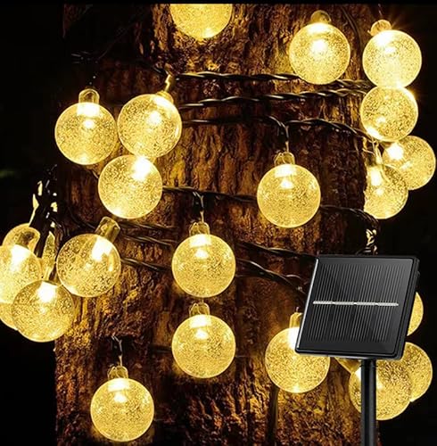 Solar Lichterkette Außen, Liyade 8M 40LED Solar Lichterkette Aussen 8 Modi Kristall Kugeln Wasserdicht IP65 Solar Lichterkette Außen für Garten, Terrasse, Balkon, Partys (Warmweiß) von Liyade