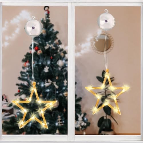 Weihnachtsbeleuchtung Fenster, 2 Stück 10LED Sterne Weihnachtsbeleuchtung, Sterne Weihnachtsdeko Fenster Innen für Party Balkon Weihnachtsdeko(Warmweiß) von Liyade