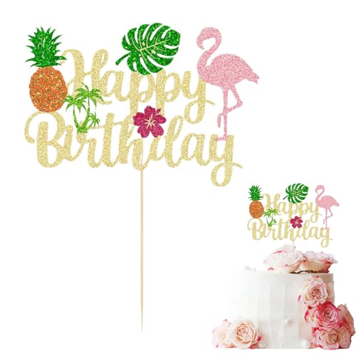 Kuchendekoration "Happy Birthday", tropischer hawaiianischer Glitzer, Flamingo, Ananas, Palme, Kuchendekoration, Geburtstagsparty-Dekoration für Sommer, Flamingo-Themenparty, Zubehör, Babyparty Kuchendekoration "Happy Birthday", tropischer hawaiianischer Glitzer, Flamingo, Ananas, Palme, Kuchendekoration, Geburtstagsparty-Dekoration für Sommer, Flamingo-Themenparty, Zubehör, Babyparty von Ljaglui