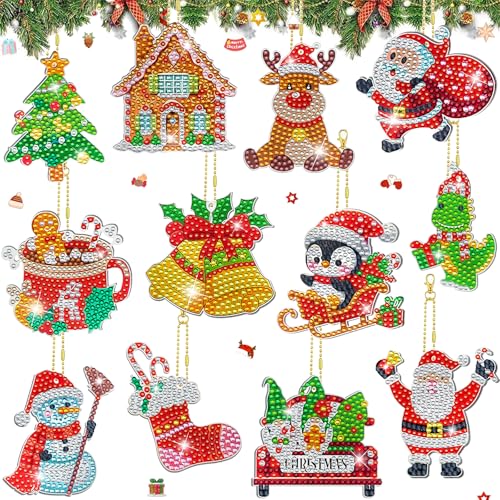 Ljevandria Diamond Painting Weihnachten Anhänger 12 Stück Doppelseitiger DIY Set Diamond Painting Kinder Bastelset Weihnachten Adventskalender (A) von Ljevandria