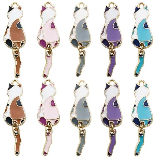 Ljmyy 10 Stück modische Charms, baumelnde, farbige Katze, Kätzchen, Schmuckanhänger, dekorativer Anhänger für Halskette, Schmuckherstellung Ljmyy 10 Stück modische Charms, baumelnde, farbige Katze, Kätzchen, Schmuckanhänger, dekorativer Anhänger für Halskette, Schmuckherstellung von Ljmyy