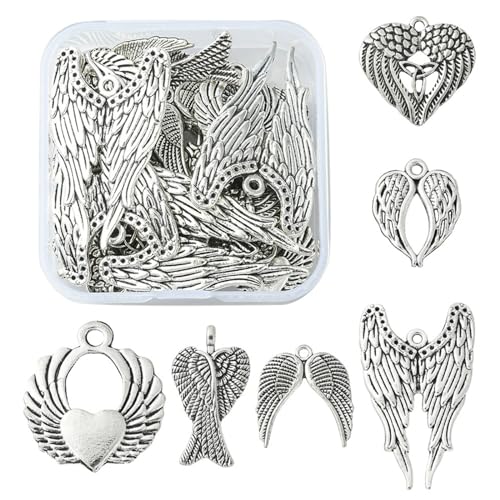 Ljmyy 30 Stück/Box, Flügel-Charm-Anhänger für Schmuckherstellung, Halsketten, Ohrringe, Antik-Silber-Farbe, Anhänger, Dekor-Anhänger Ljmyy 30 Stück/Box, Flügel-Charm-Anhänger für Schmuckherstellung, Halsketten, Ohrringe, Antik-Silber-Farbe, Anhänger, Dekor-Anhänger von Ljmyy