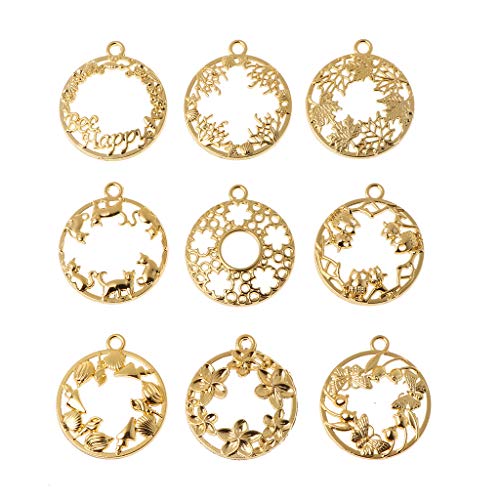 Ljmyy 9 Stück Hohlrahmen-Charm-Anhänger, runder Anhänger, Tier, Blume für Muschelform, Charm, Schmuckform Ljmyy 9 Stück Hohlrahmen-Charm-Anhänger, runder Anhänger, Tier, Blume für Muschelform, Charm, Schmuckform von Ljmyy