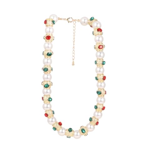 Ljmyy Halskette mit Glasperlen im Vintage-Stil mit rot-grünen Edelsteinen, Zinklegierung, Schmuck für Damen, Perlenkette von Ljmyy