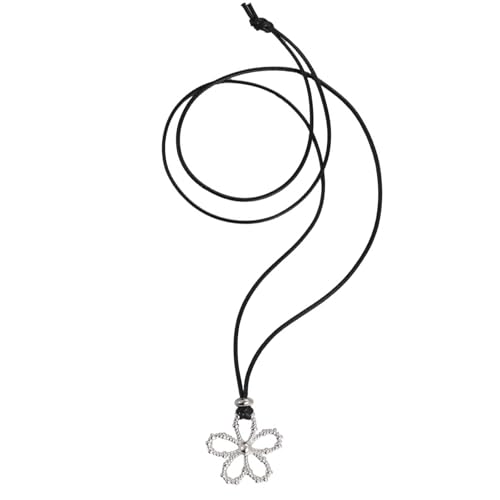 Ljmyy Handgefertigte, verstellbare hohle Blumen-Halskette für Damen, schwarzes Lederband, bequemes Schlüsselbein, Schmuck, Geschenke, hohle Blumen-Halskette von Ljmyy