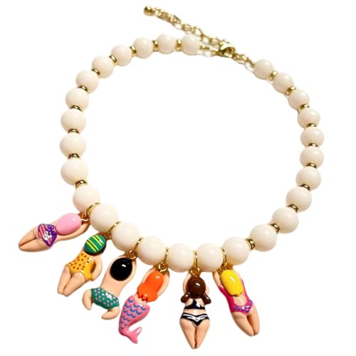 Ljmyy Kreative handgefertigte Halskette mit Bikinis-Puppen-Anhänger mit bunten Glasperlen für Kinder, Strandpartys, Zubehör, Perlenkette Ljmyy Kreative handgefertigte Halskette mit Bikinis-Puppen-Anhänger mit bunten Glasperlen für Kinder, Strandpartys, Zubehör, Perlenkette von Ljmyy