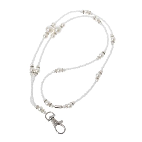 Ljmyy Schlüsselband mit weißen Perlen und Magnetverschluss, Ausweishalter, modische Kette für Frauen und Mädchen Ljmyy Schlüsselband mit weißen Perlen und Magnetverschluss, Ausweishalter, modische Kette für Frauen und Mädchen von Ljmyy