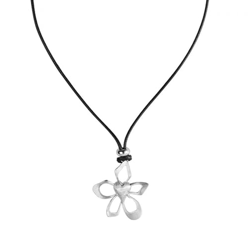 Ljmyy Verstellbare, hohle Schlüsselbein-Halskette für Damen, handgefertigt, schwarze Wachsschnur, Blumen-Halskette, Schmuck-Halskette Ljmyy Verstellbare, hohle Schlüsselbein-Halskette für Damen, handgefertigt, schwarze Wachsschnur, Blumen-Halskette, Schmuck-Halskette von Ljmyy