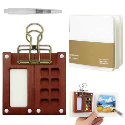 Aquarell-Reise-Set, 8 Grids Tragbare Skizzenbuch-Palette,Skizzenbuch Palette Set, Holz Reise Malpalette Malkasten, Pocketartist Travel Set mit Binder-Clips,Aquarellpapier, für Maler Künstler Studenten Aquarell-Reise-Set, 8 Grids Tragbare Skizzenbuch-Palette,Skizzenbuch Palette Set, Holz Reise Malpalette Malkasten, Pocketartist Travel Set mit Binder-Clips,Aquarellpapier, für Maler Künstler Studenten von Ljunfcl