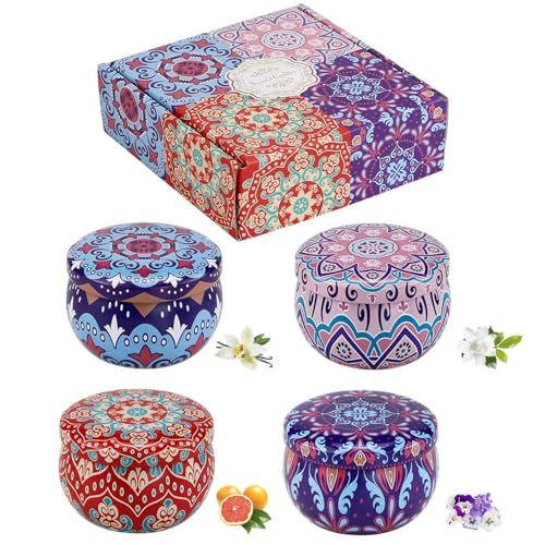 Lllunimon Aromatherapie Kerzen Duftkerzen Geschenkset Lot von 4 Natürliches Sojawachs Rauchfrei Aromatherapy Candle Scented Gift Set Tragbar Travel Tin Jar Long Lasting Relaxing for Home von Lllunimon