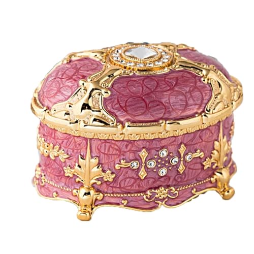 Llpsmeng Europäische Vintage-Schmuckschatulle aus Zinklegierung, kreativer Schreibtisch-Organizer für Ohrringe, Ringe, Halsketten, mit Diamanteinlage und Wollfutter (Rosarot) von Llpsmeng
