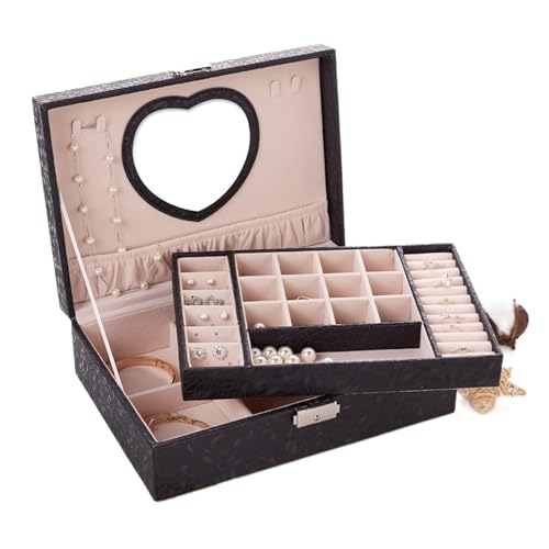Llpsmeng Schmuckschatulle im europäischen Stil mit Schloss, Holz-Organizer für Ringe, Ohrringe, Halsketten, Armbänder, große Aufbewahrung für Hochzeiten und besondere Anlässe (schwarz) von Llpsmeng