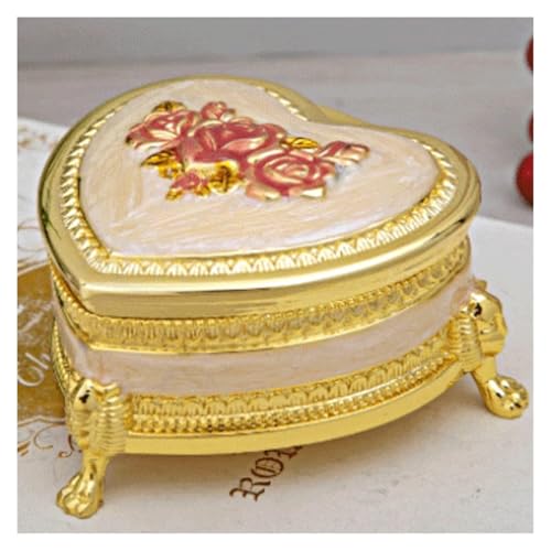 Llpsmeng Schmuckschatulle in Herzform im Vintage-Stil mit Rosenmuster, kleiner Metallring und Ohrring-Organizer, Samt-Innenausstattung (Rosa) von Llpsmeng