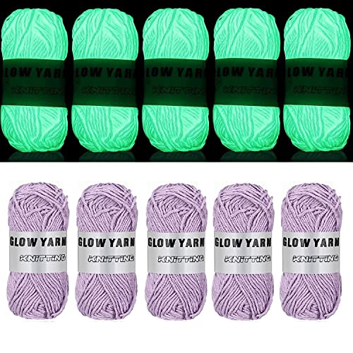 5 Rollen Glow in The Dark Garn, 55 Yards Leuchtendes Stricken Glowing Häkelgarn zum Häkeln, Nähzubehör zum Stricken DIY Handwerk (Hellviolett) von Lmaray