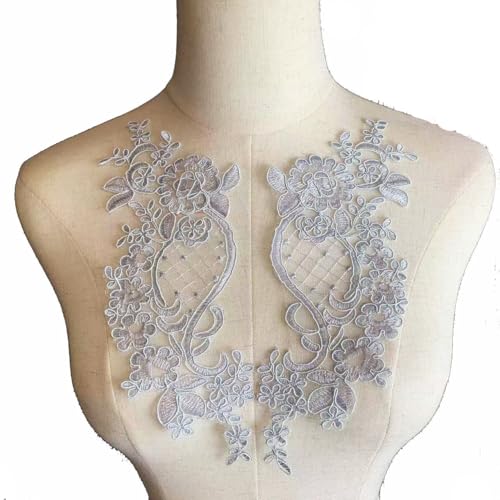 Lmlliang 1 Paar Spitzenapplikationen mit Blumenapplikation, bestickt, Blumenmotiv, Spitzenbesatz für DIY-Kleidung, Hochzeitskleider, Handwerk und Dekorationen, Grau von Lmlliang
