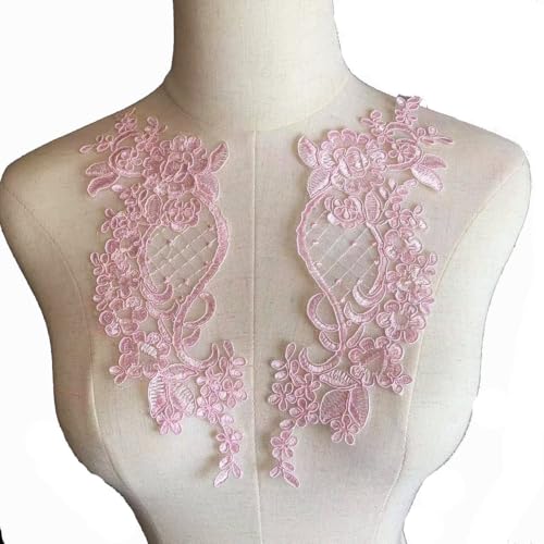 Lmlliang 1 Paar Spitzenapplikationen mit Blumenapplikation, bestickt, Blumenmotiv, Spitzenbesatz für DIY-Kleidung, Hochzeitskleider, Handwerk und Dekorationen, Rosa von Lmlliang